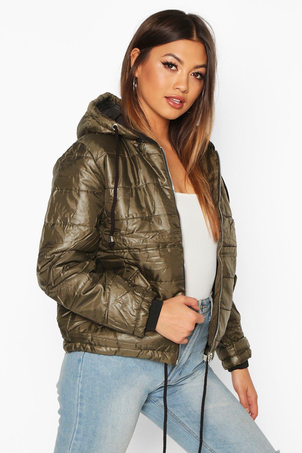 khaki hooded puffer jacket