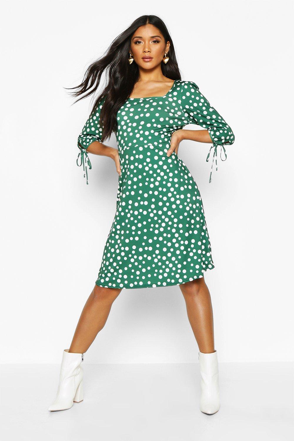 boohoo green polka dot dress