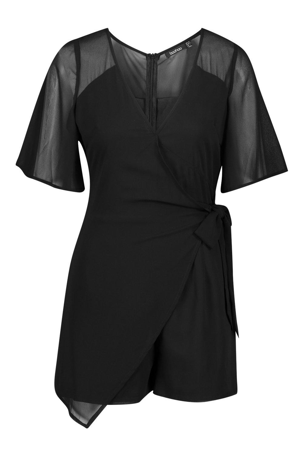 

Ромпер с рюшами с запахом из шифона, Black