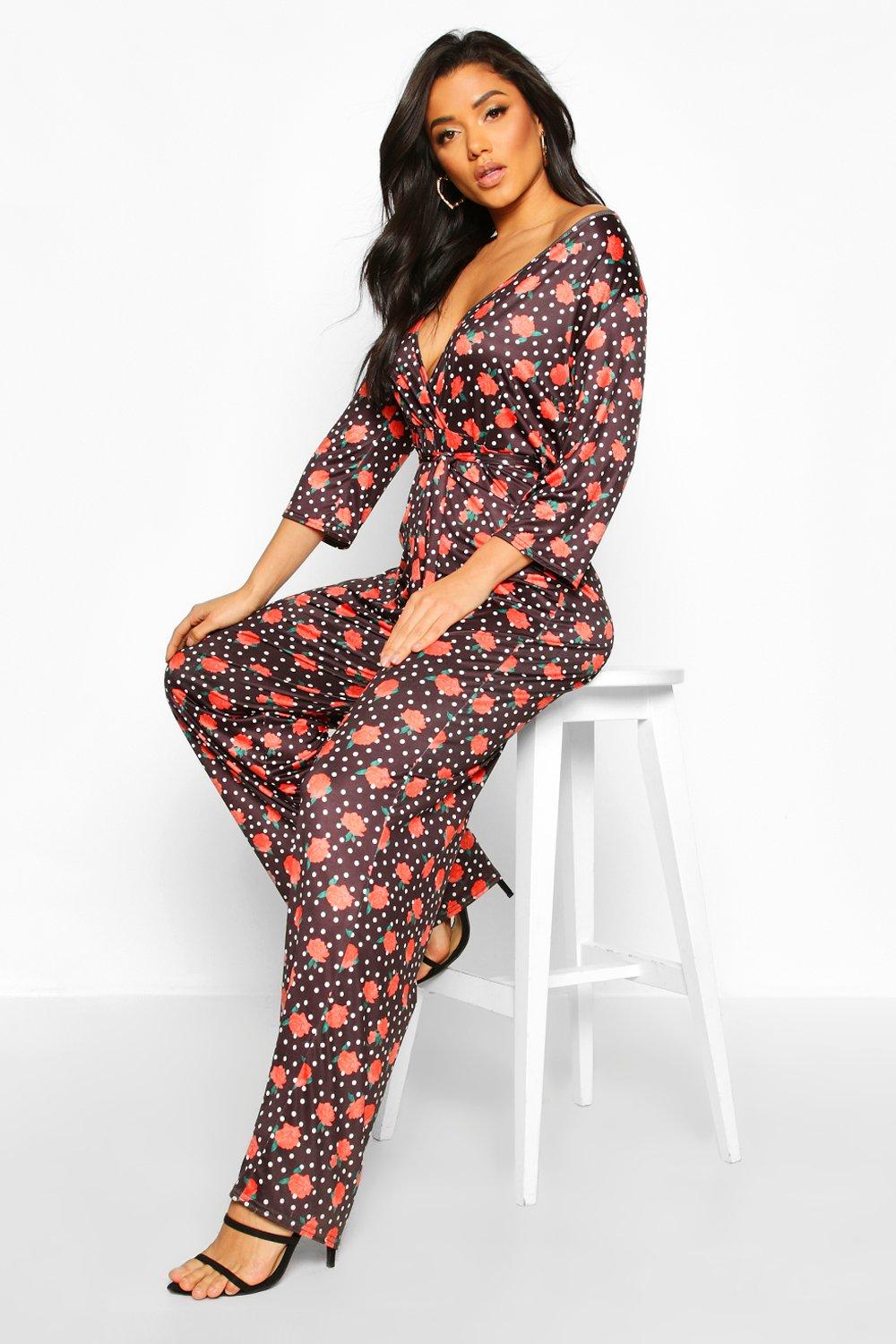 off the shoulder polka dot jumpsuit