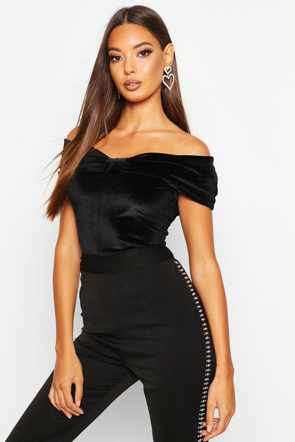 boohoo black bardot top