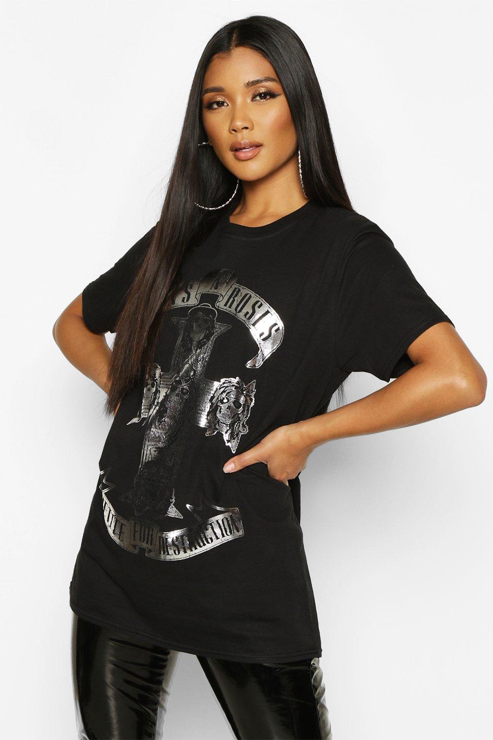 Guns N Roses Foil Metallic Licenced T Shirt Boohoo