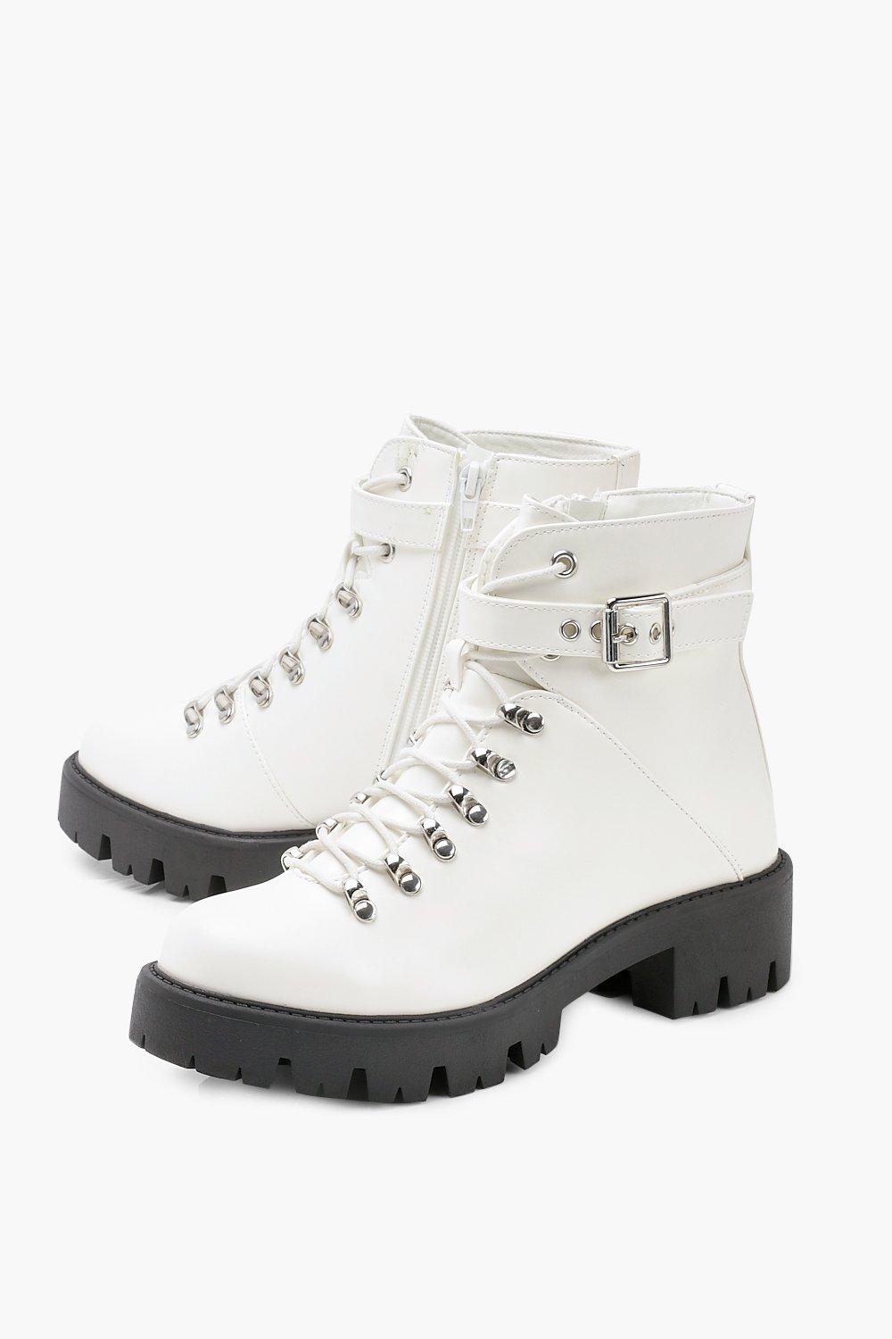 white lace up biker boots