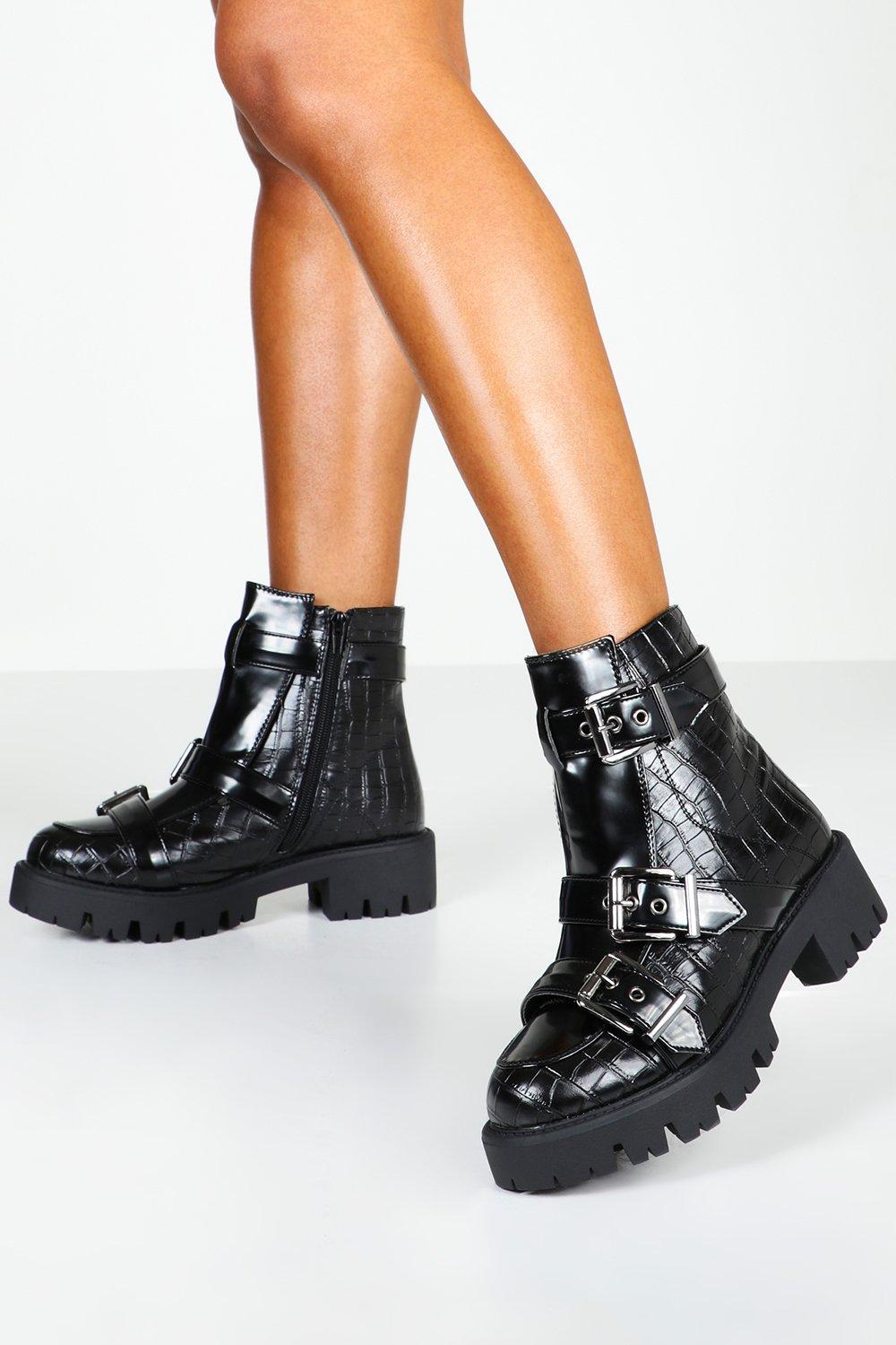 chunky black boots with buckles