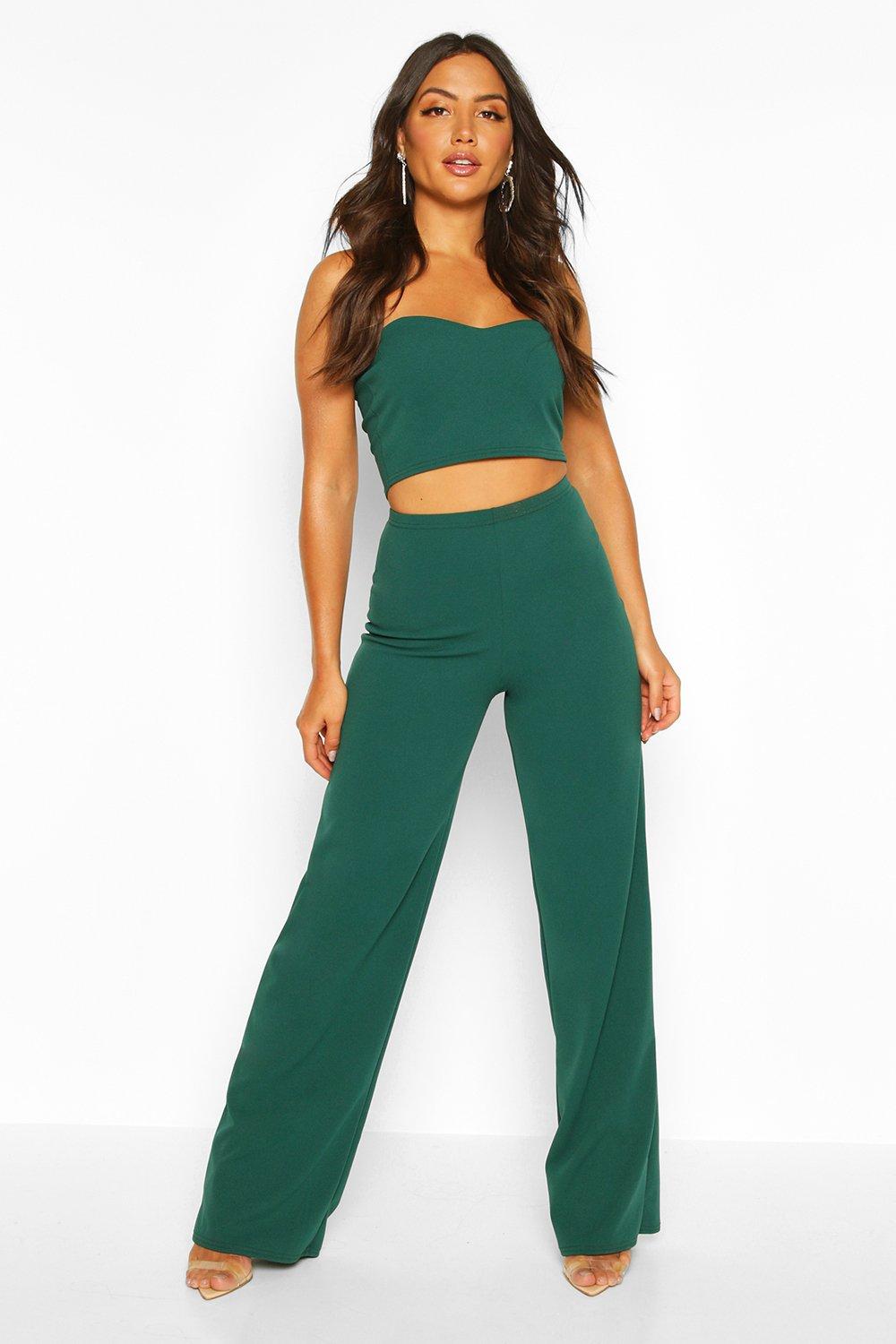 Womens Bandeau Bralet And Wide Leg Trouser Co-Ord Set - Green - 6, Green