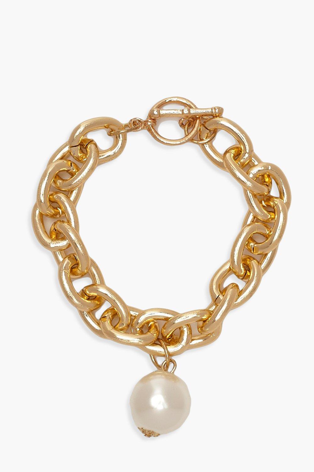 

Браслет с массивной цепью и жемчугом, Gold
