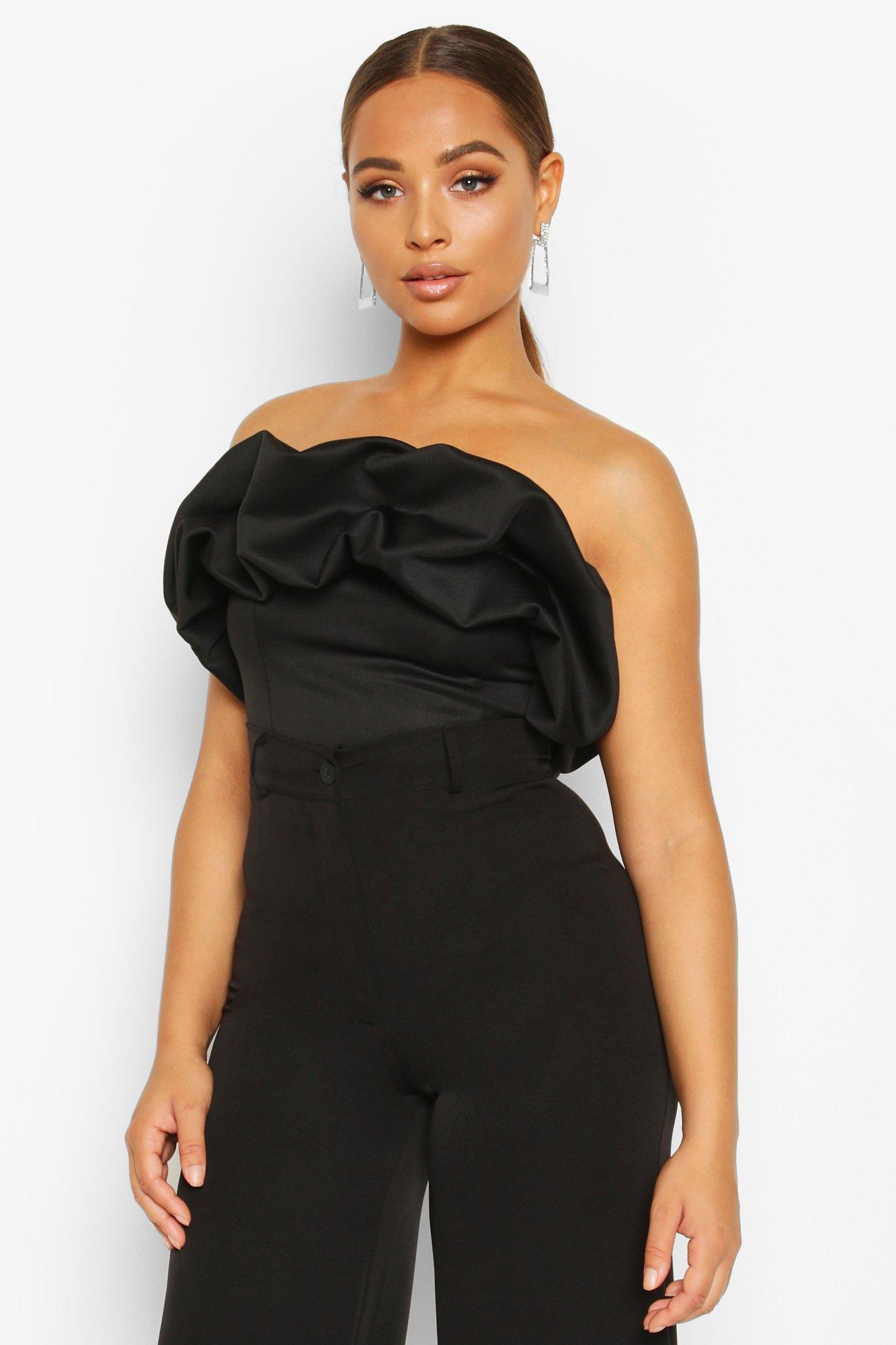 black ruffle sleeveless top