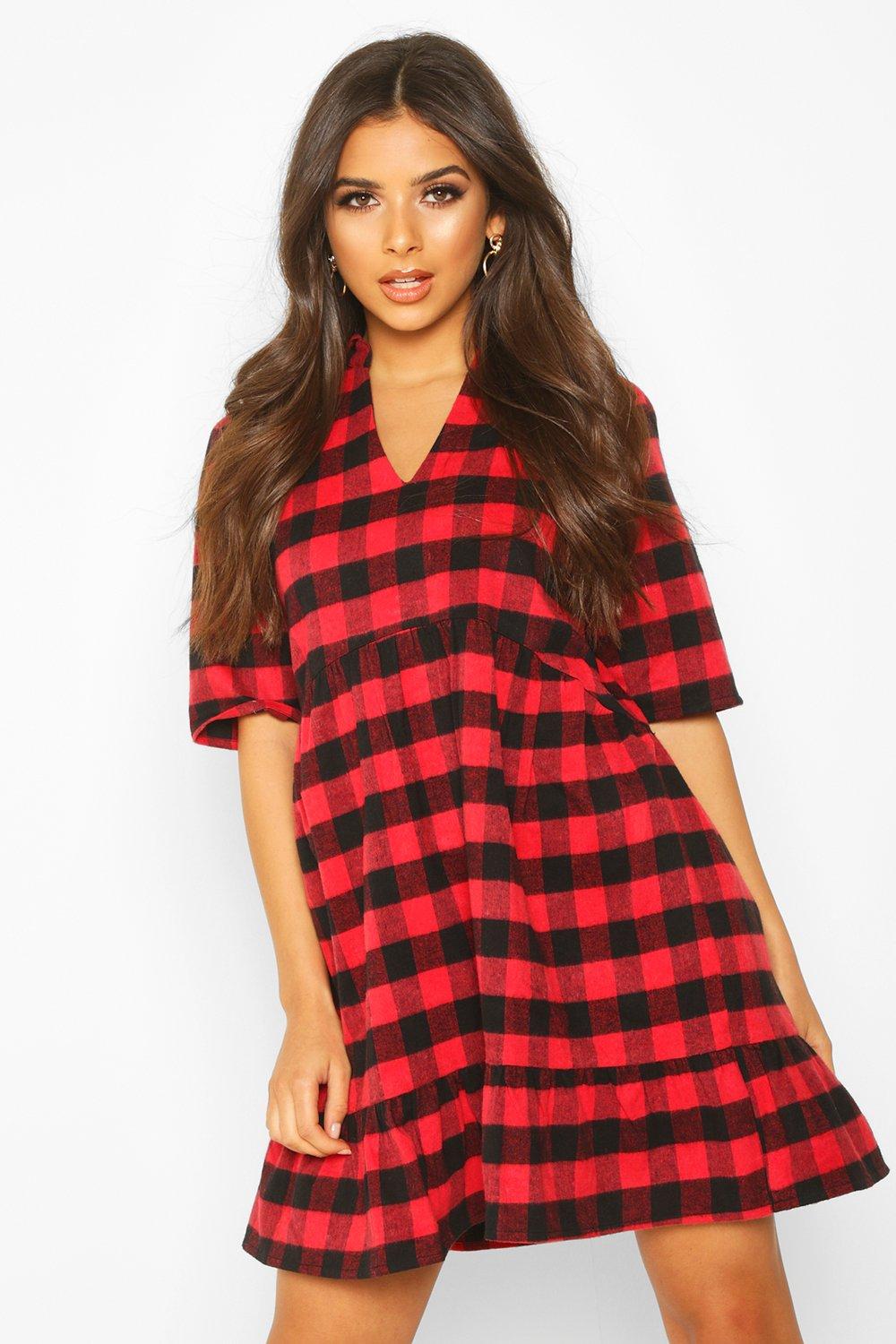 ladies red check dress