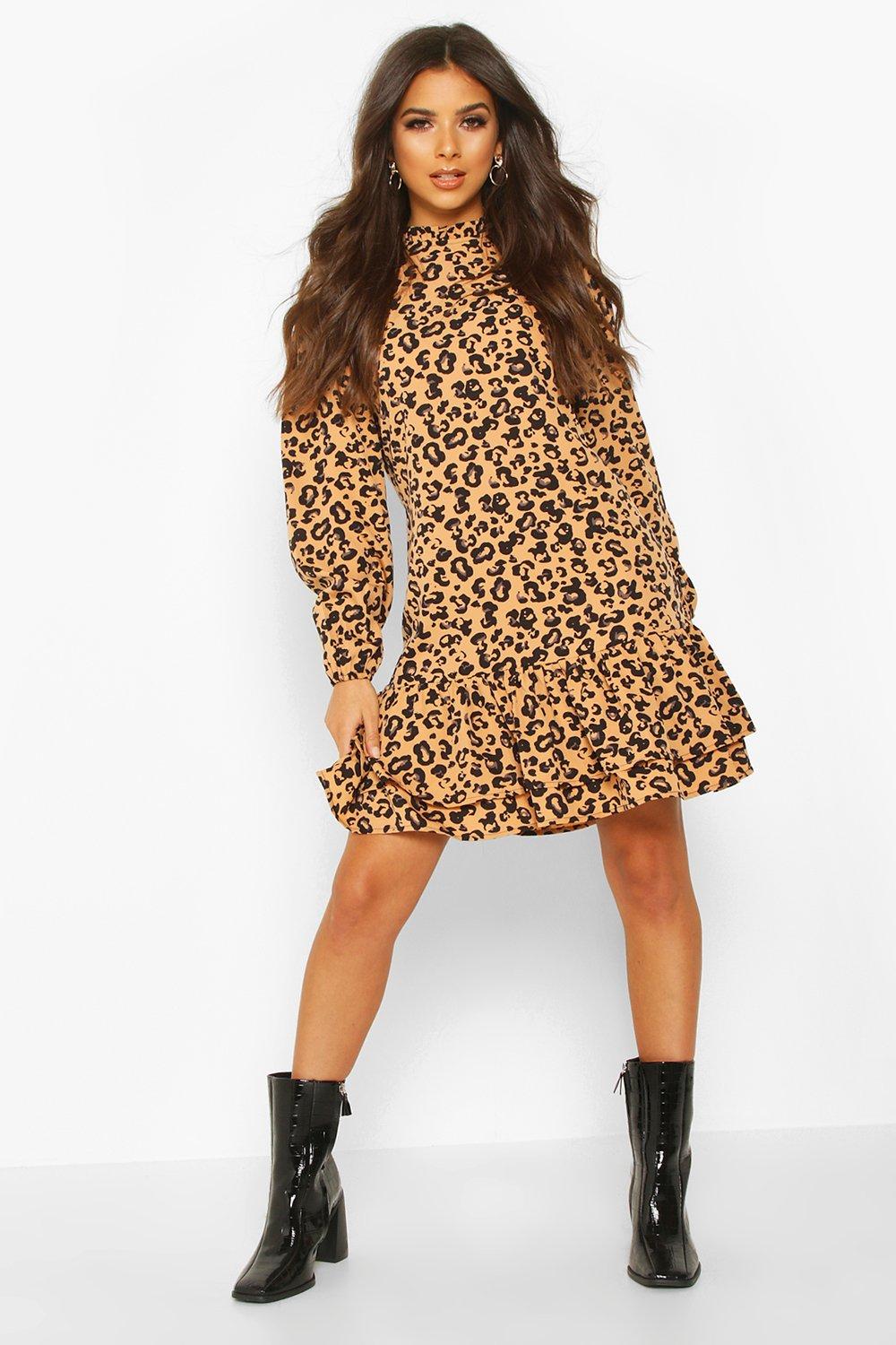 boohoo green leopard print dress