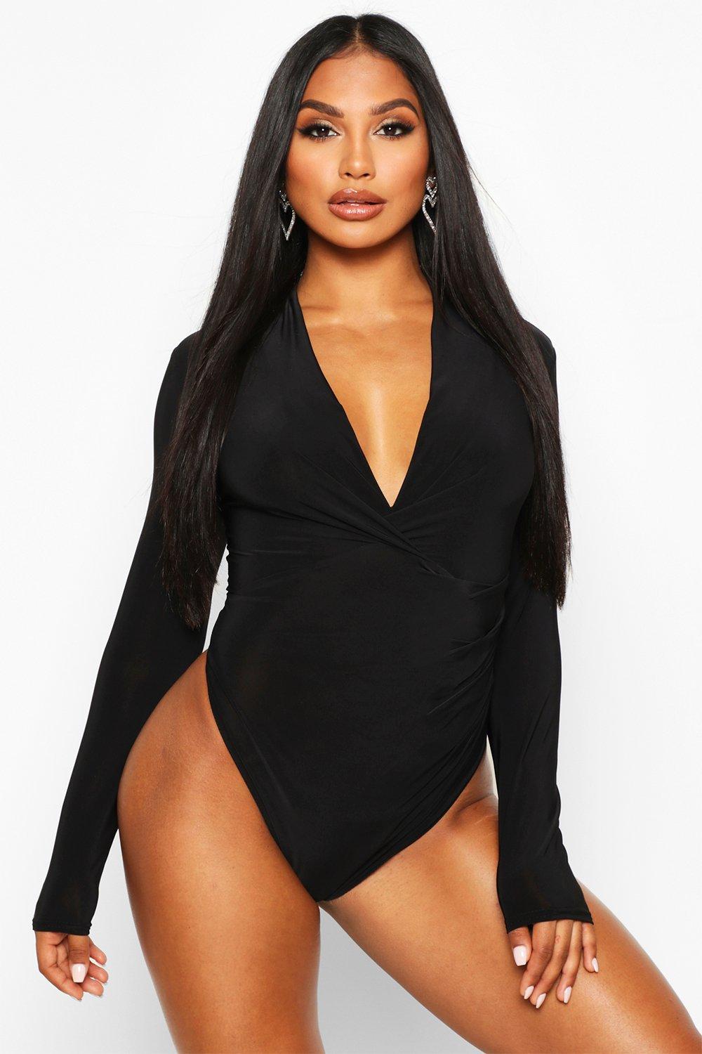 long sleeve plunge bodysuit