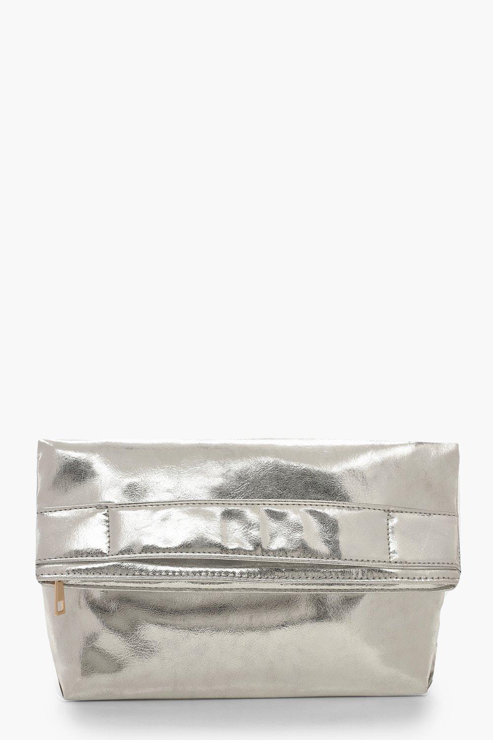 

Складной клатч с металлизированной отделкой оверсайз, Silver