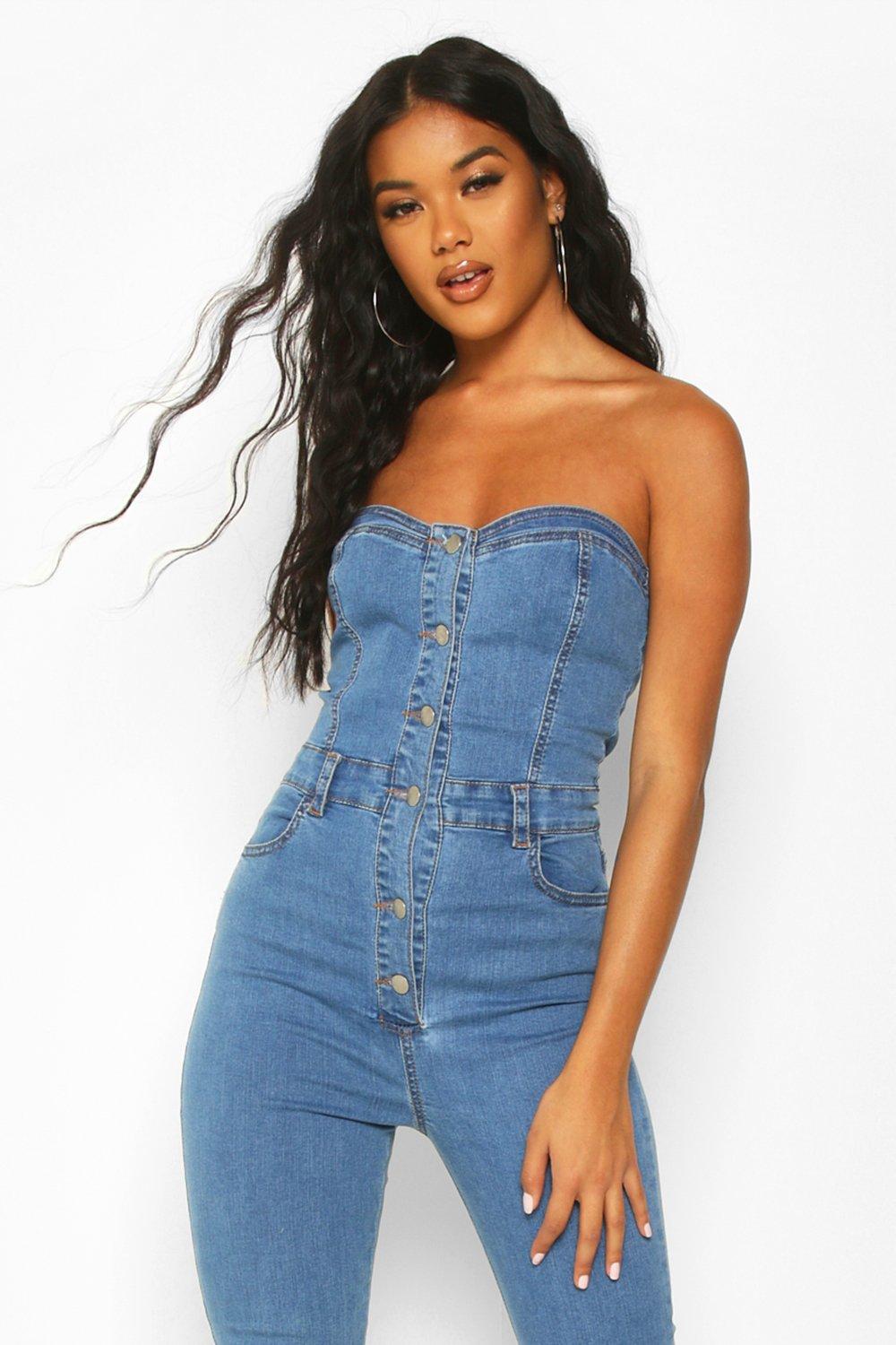 denim bandeau jumpsuit