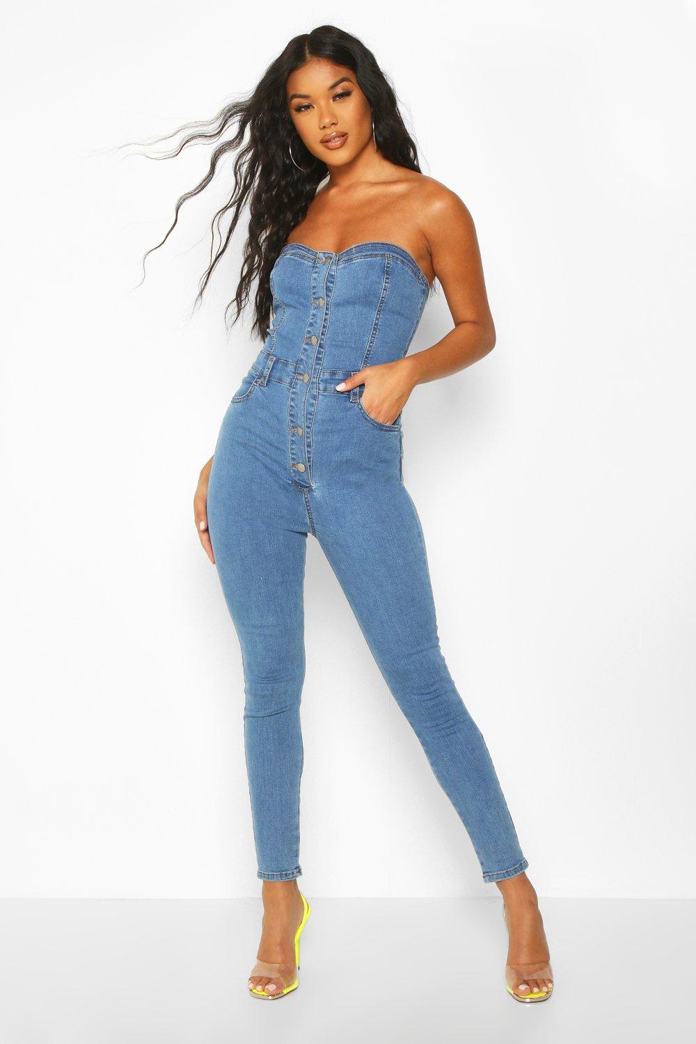 denim bandeau jumpsuit