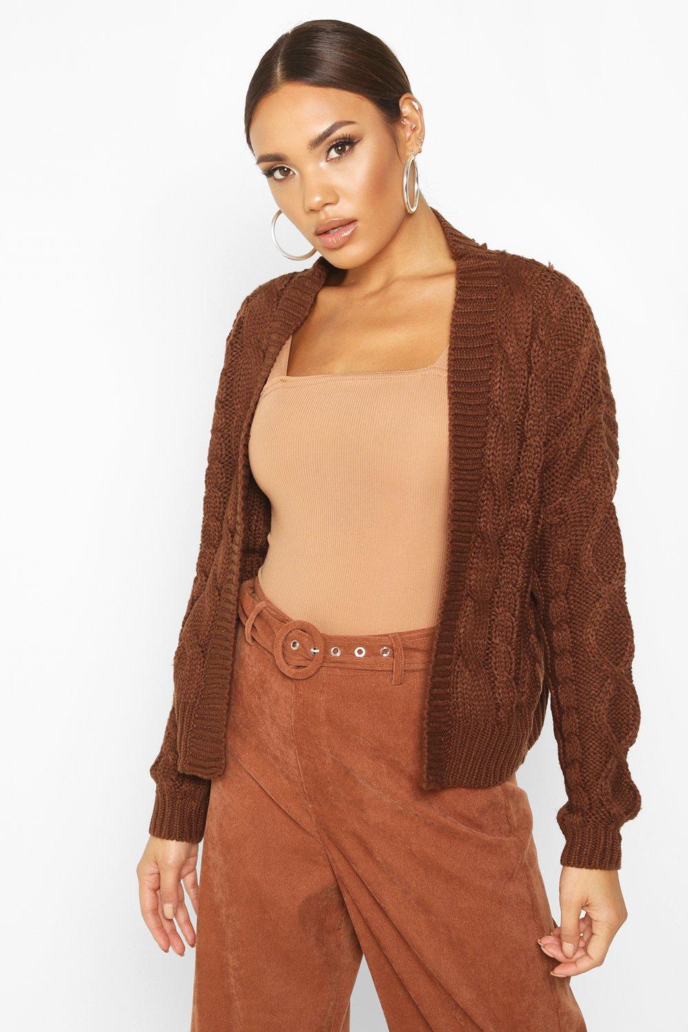

Бесшовный кардиган с отделкой в виде косичек, Dark brown