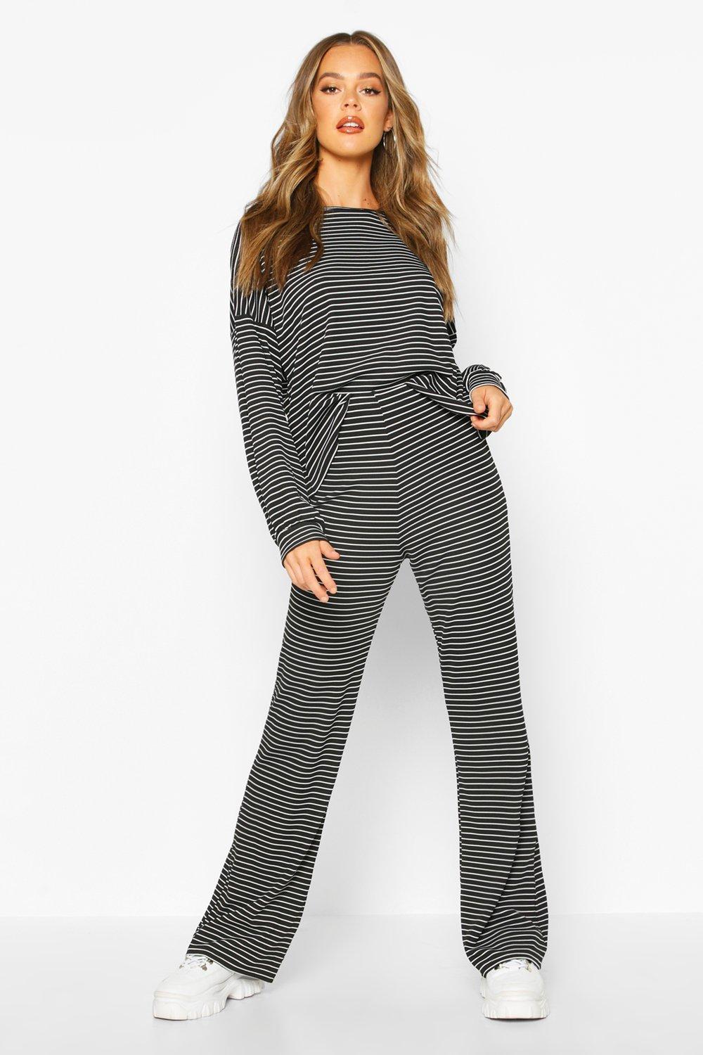 

Stripe Rib Crop T-Shirt & Trouser Co-Ord, Black