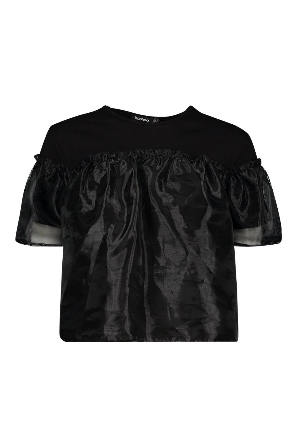 

Двухслойная футболка из органзы с рюшами, Black