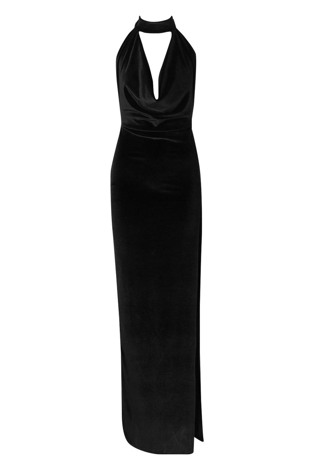 

Макси платье с американской проймой из бархата с открытой спиной, Black