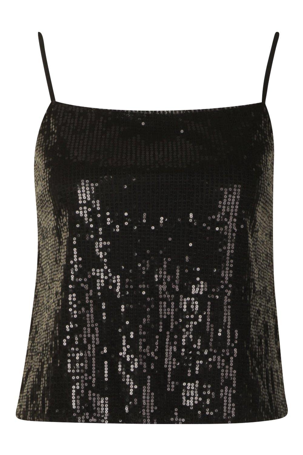 

Майка с пайетками и квадратной горловиной, Black