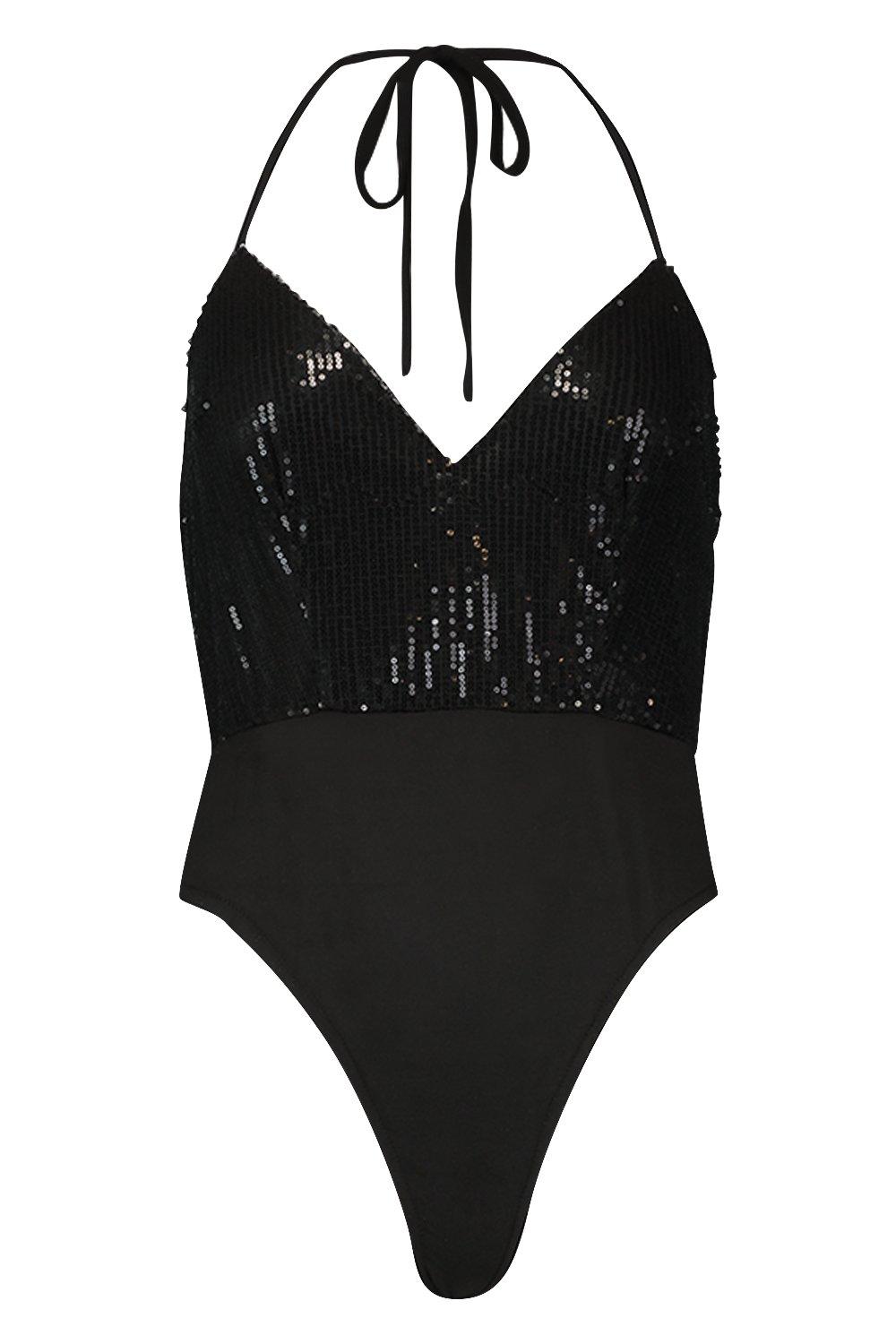 

Боди с декольте и пайетками, Black