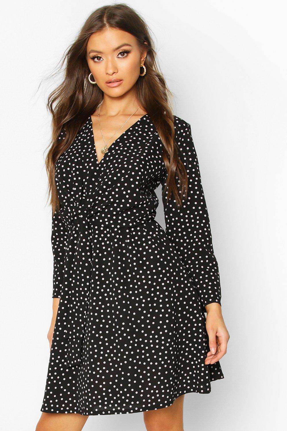 boohoo black polka dot dress