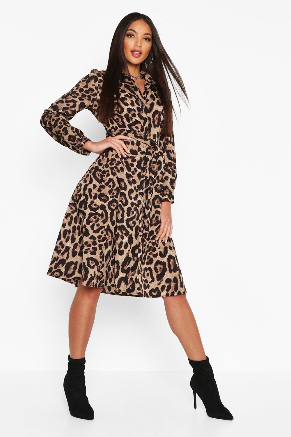 leopard print midi shirt dress