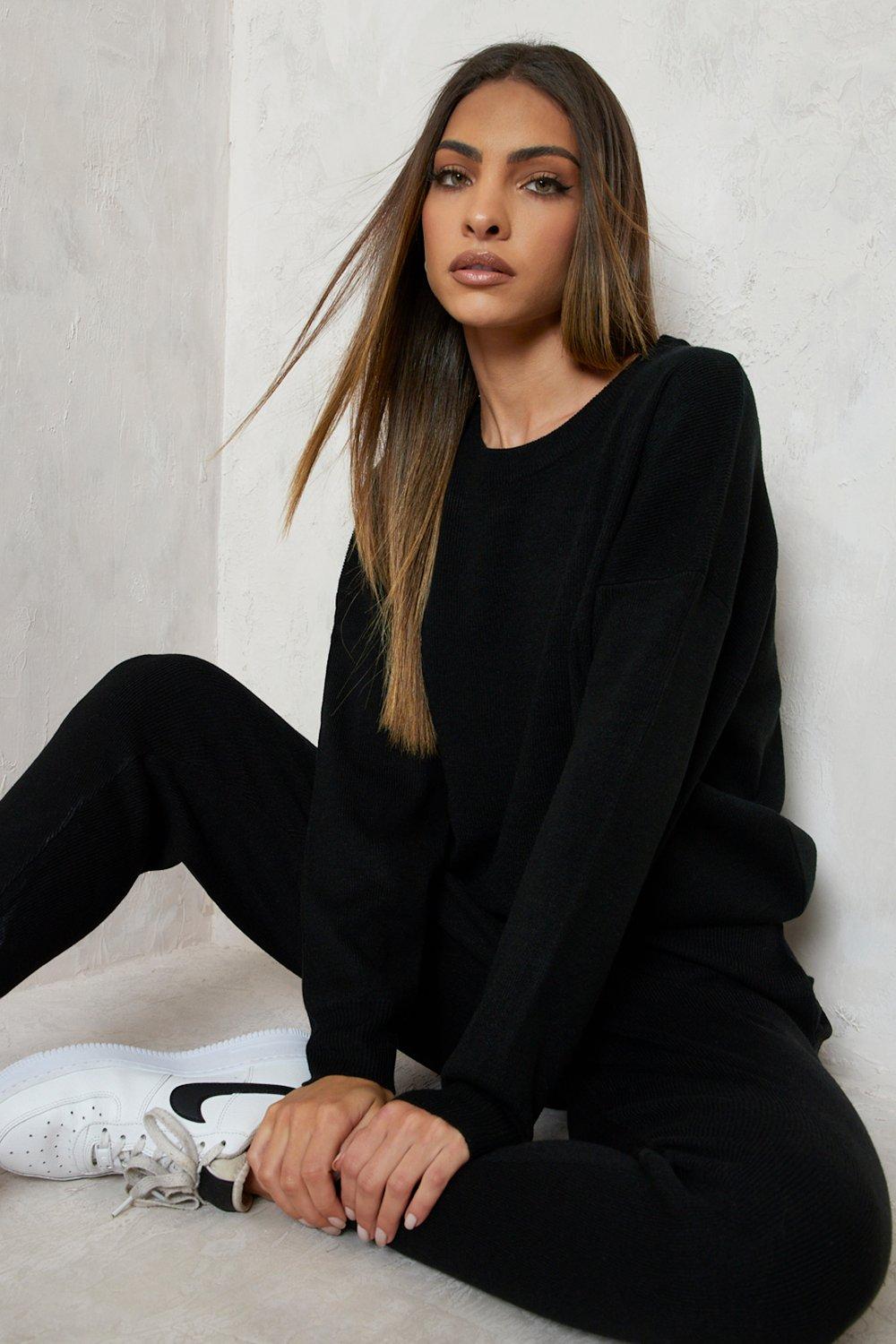 Womens Knitted Tracksuit - Black - M, Black