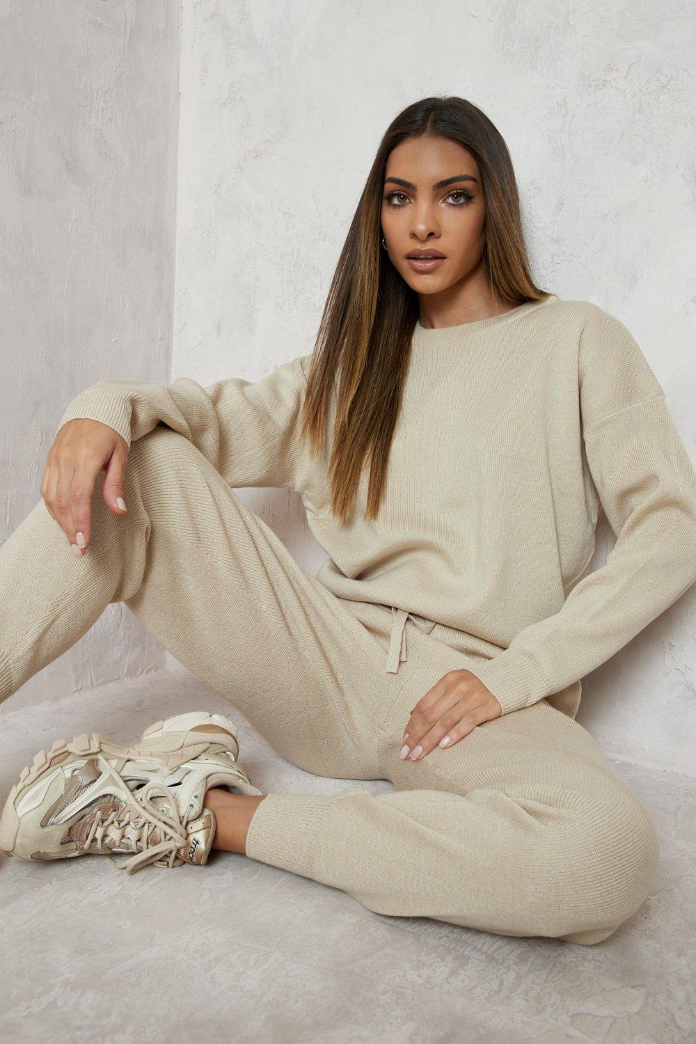 Womens Knitted Tracksuit - Cream - S, Cream