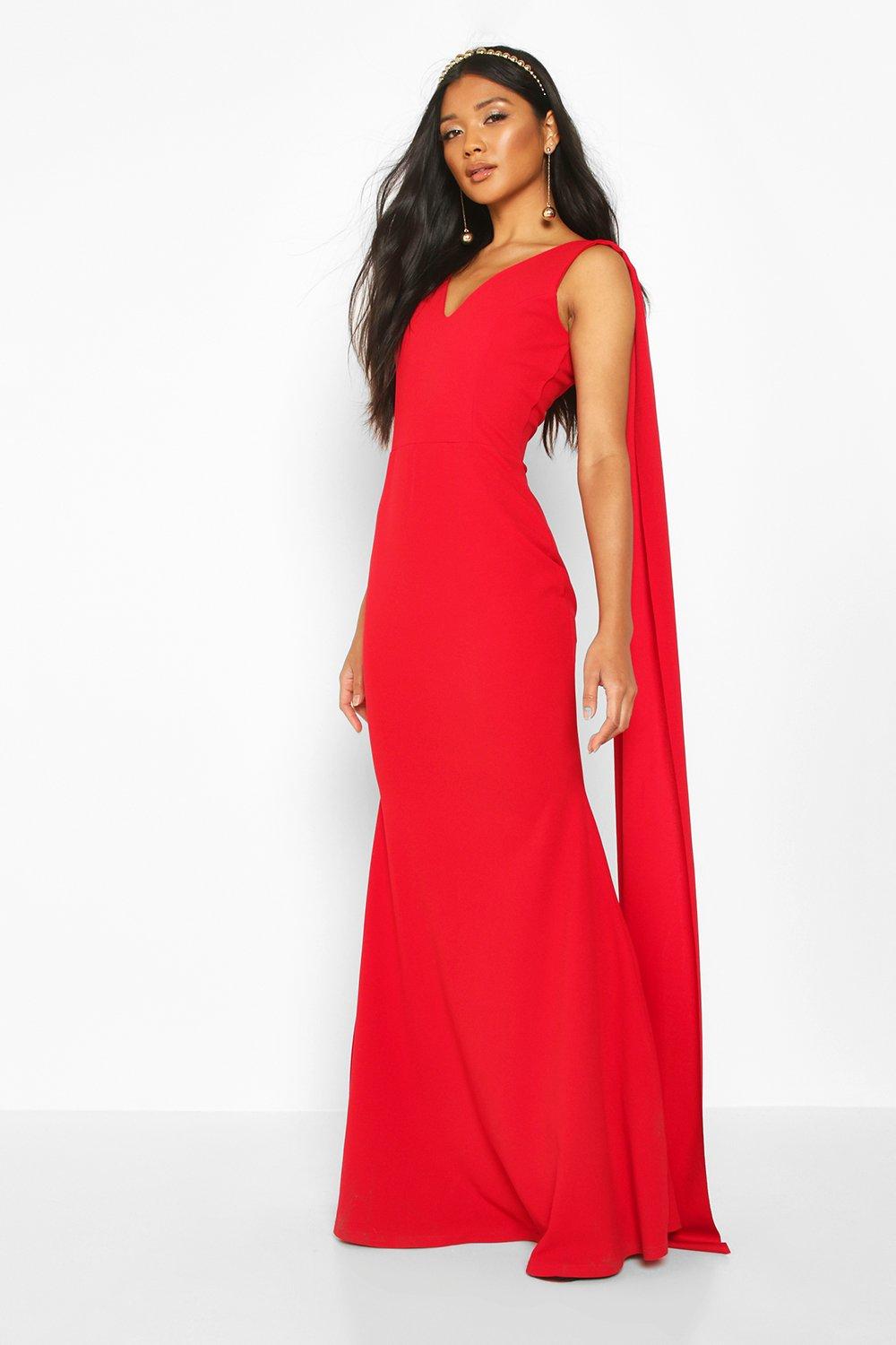 

Макси платье на одно плечо с короткими рукавами, Red