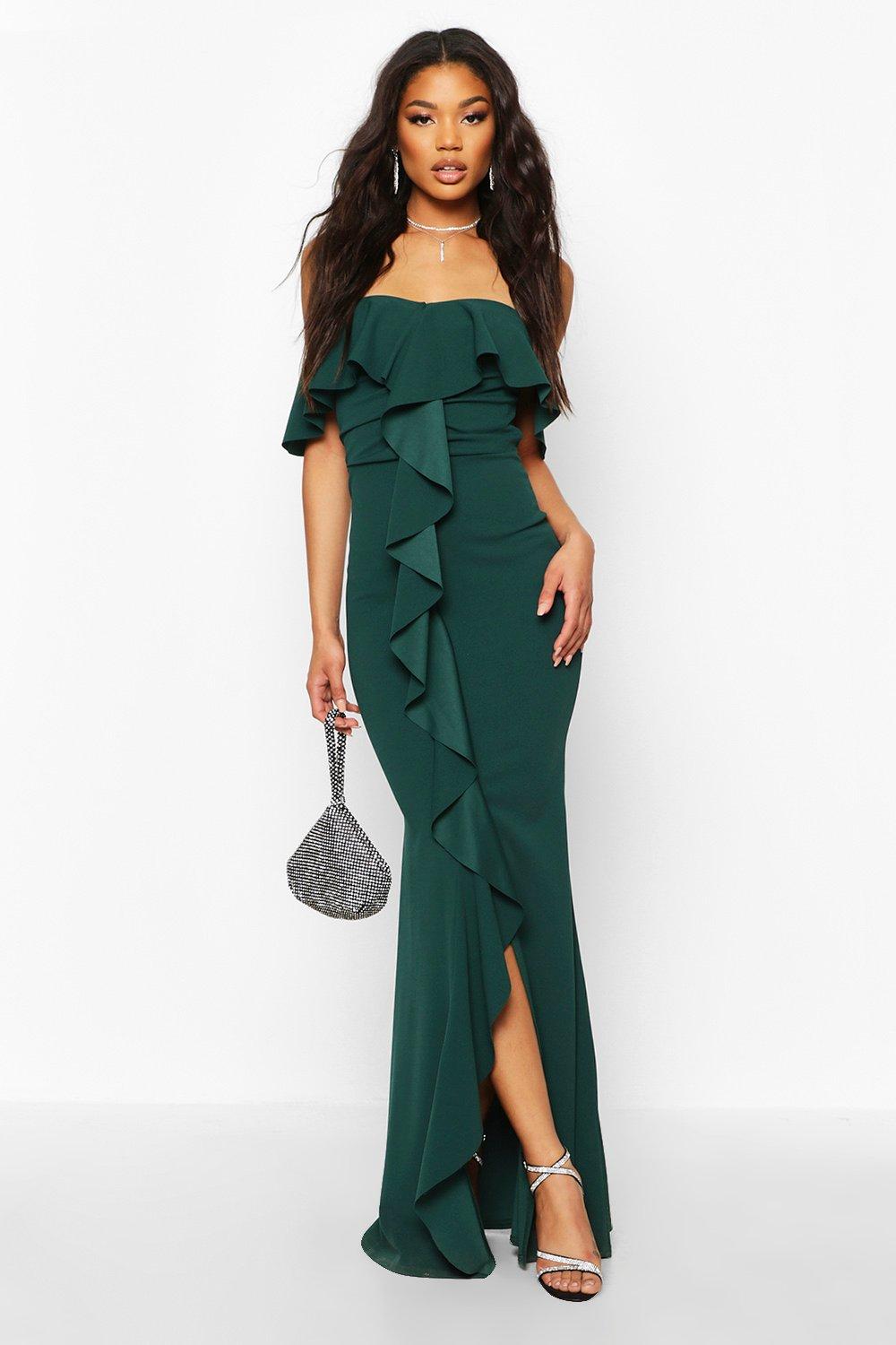 ruffle front maxi dress