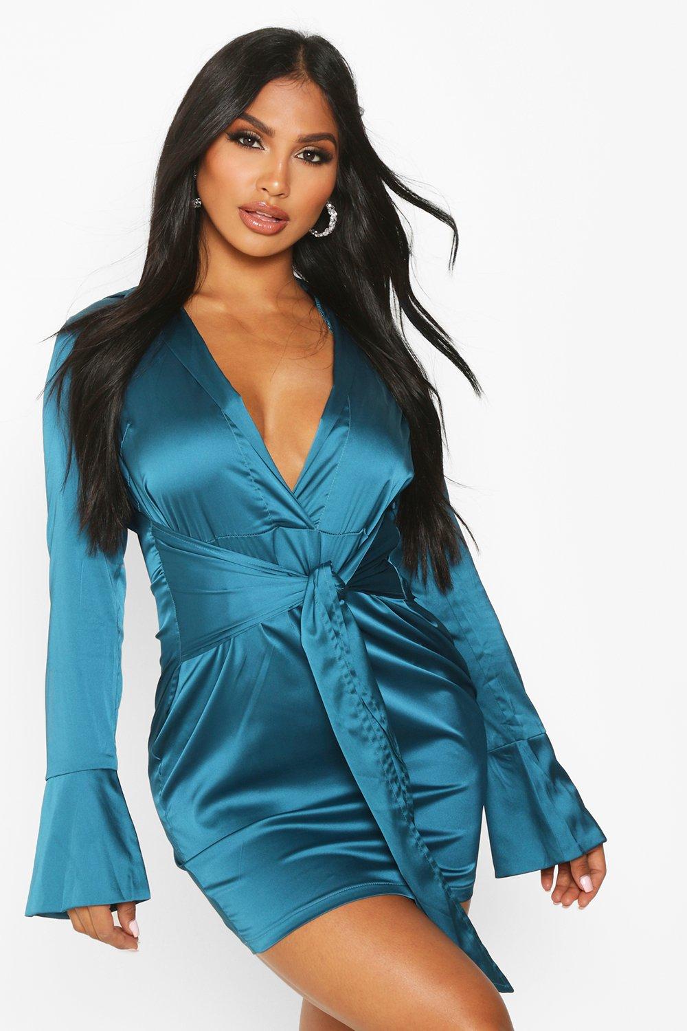 satin wrap shirt dress