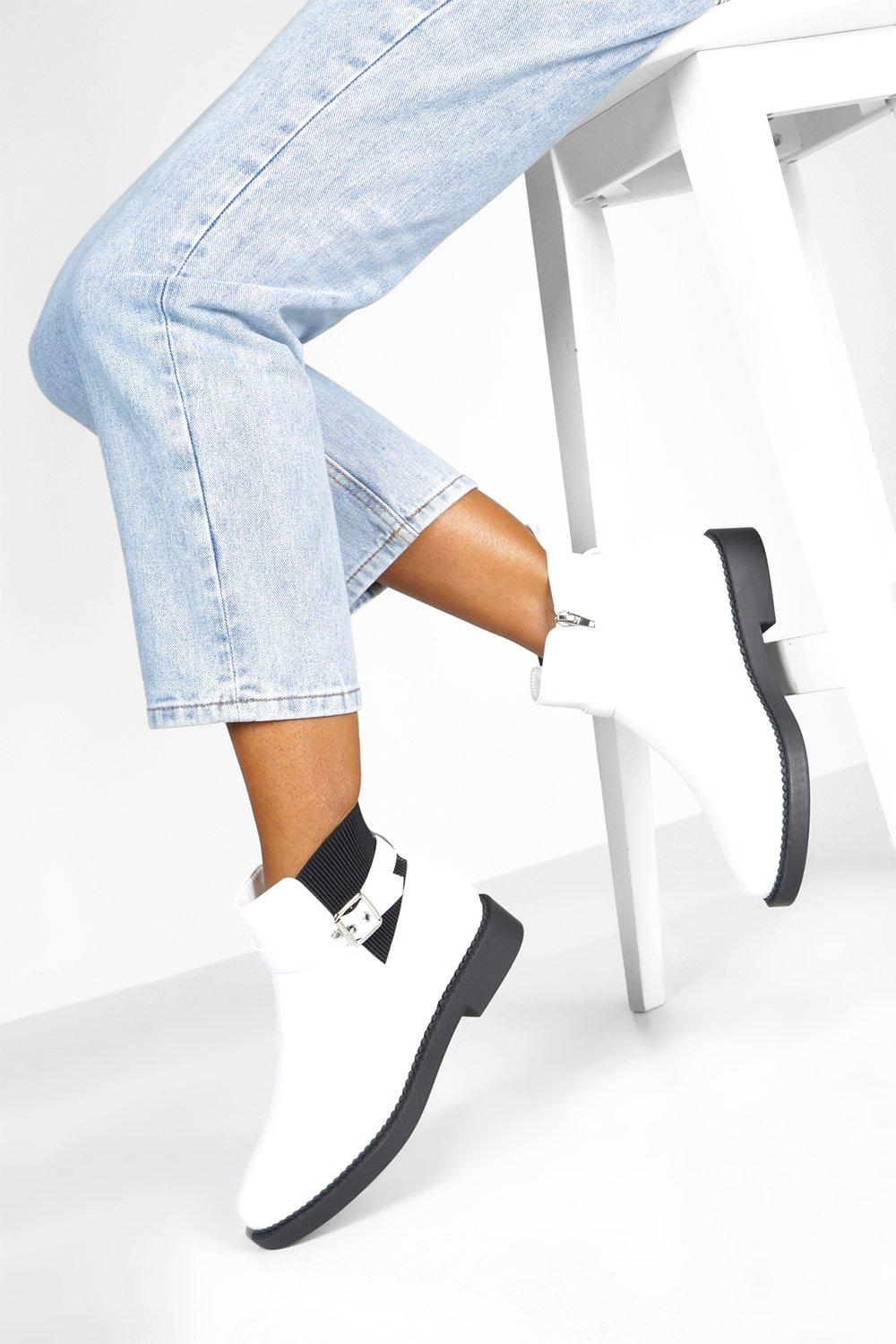 

Широкие модели — Ботинки челси с массивной подошвой и ремешками, White