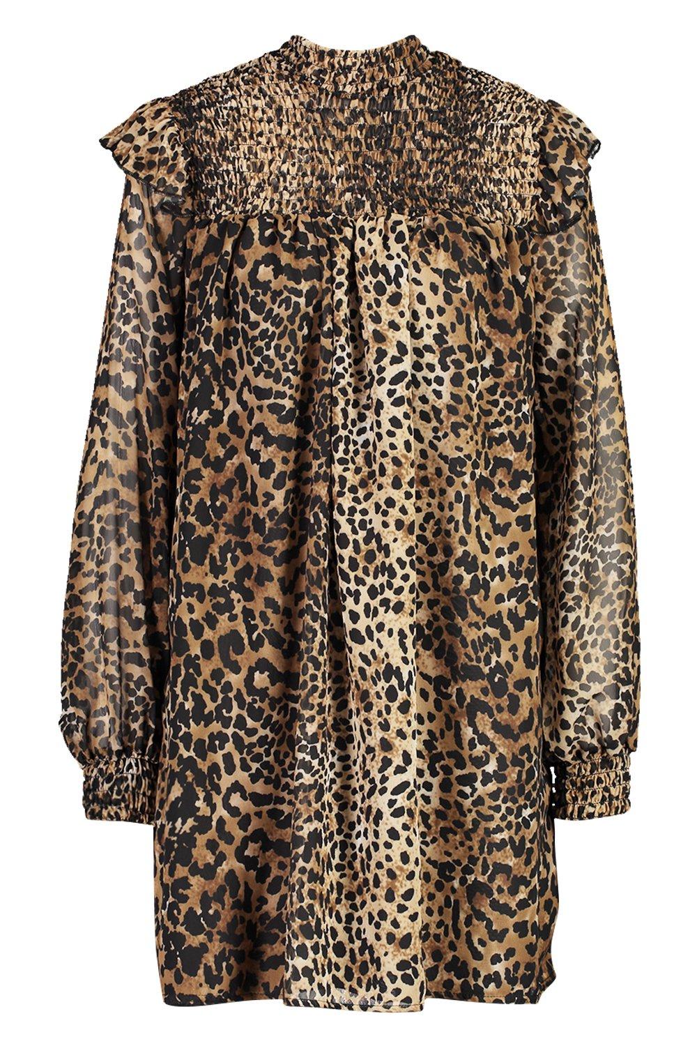 

Свободное платье с высоким вырезом и сборками, Leopard