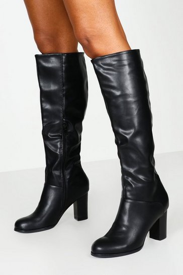 Black Lace Up Heeled Knee High Boots In Extra Wide Fit Black Lace Up Heeled Knee High Boots In Extra Wide Fit