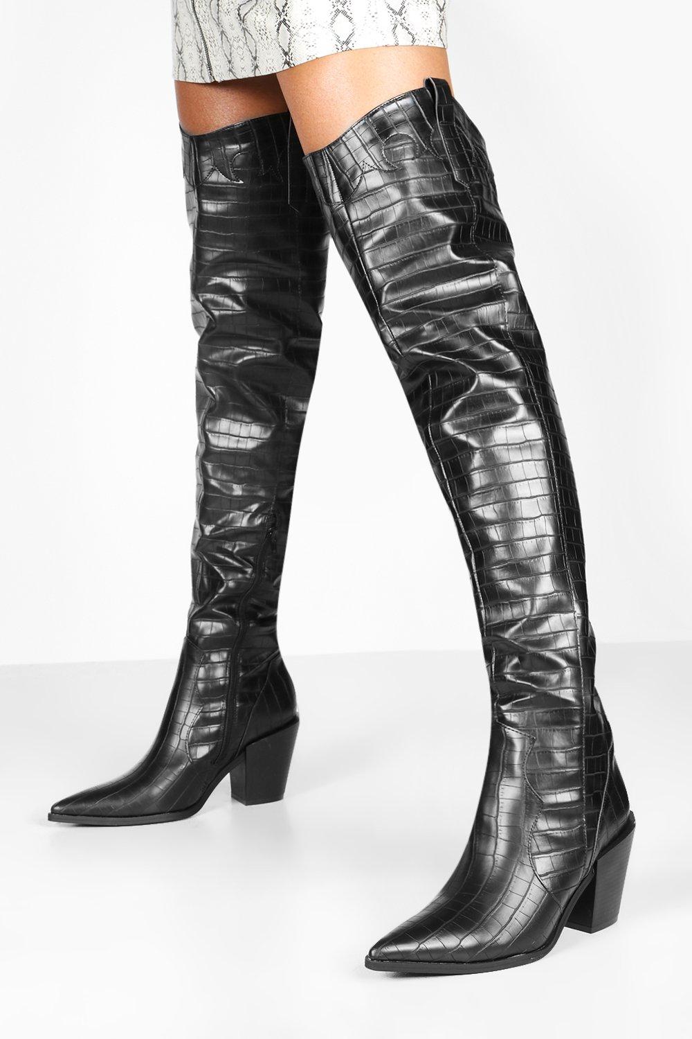 crocodile thigh high boots