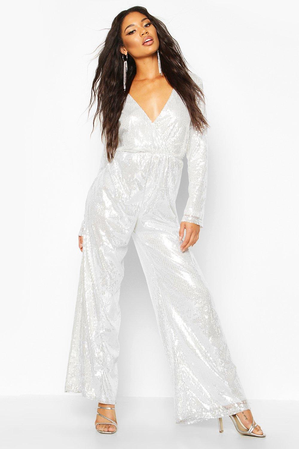 silver wide leg jumpsuit