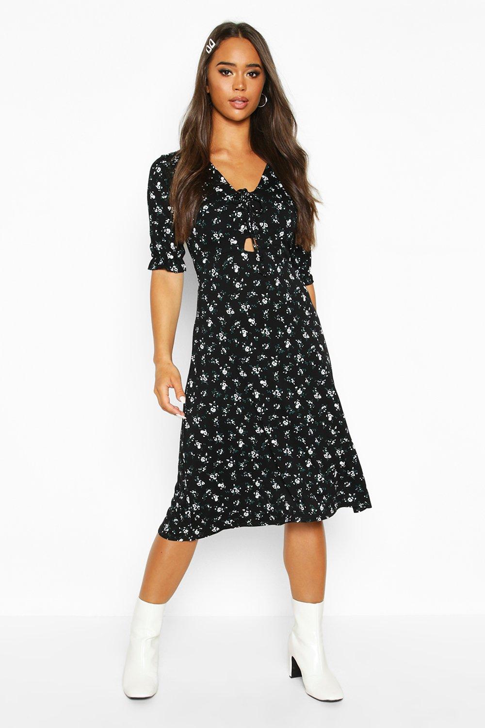 black and white ditsy print dress