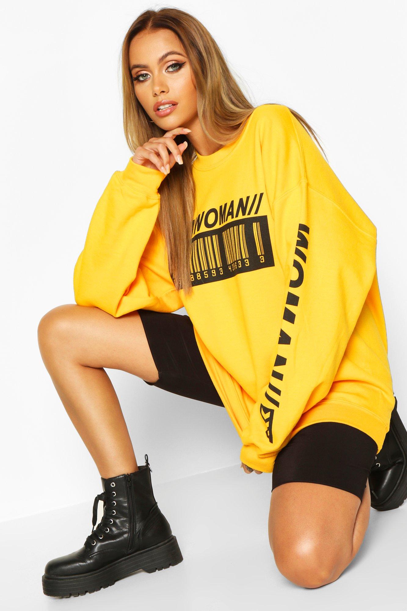 

Толстовка с принтом со штрих-кодами и надписью Woman, Yellow
