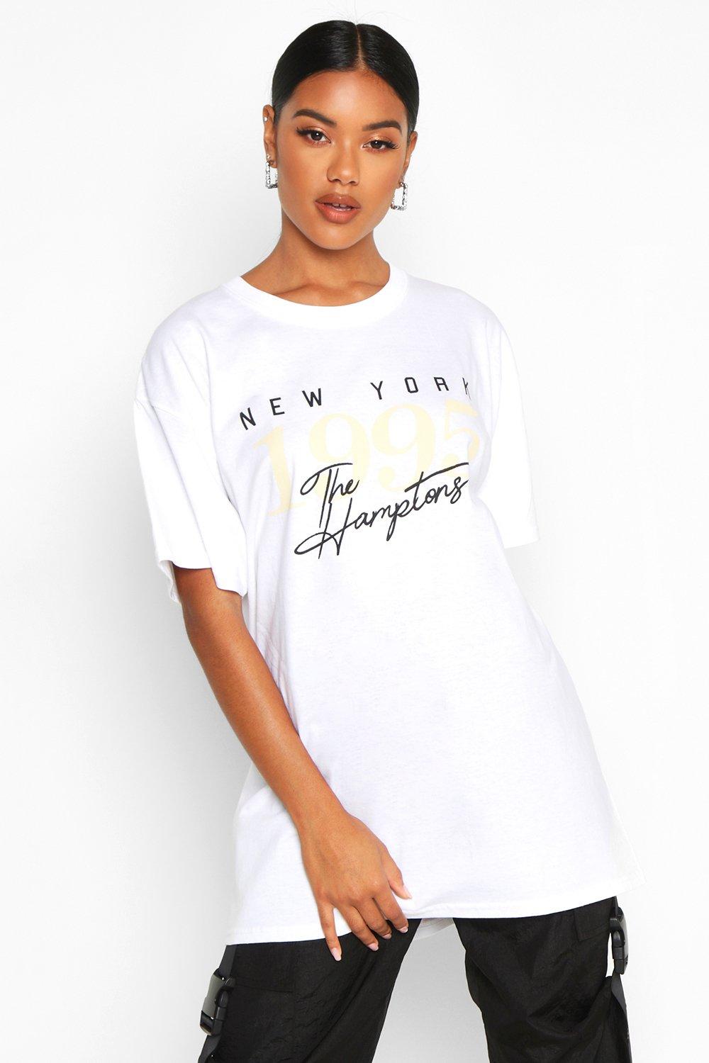 

Футболка оверсайз с графическим слоганом рисунком The Hamptons, White