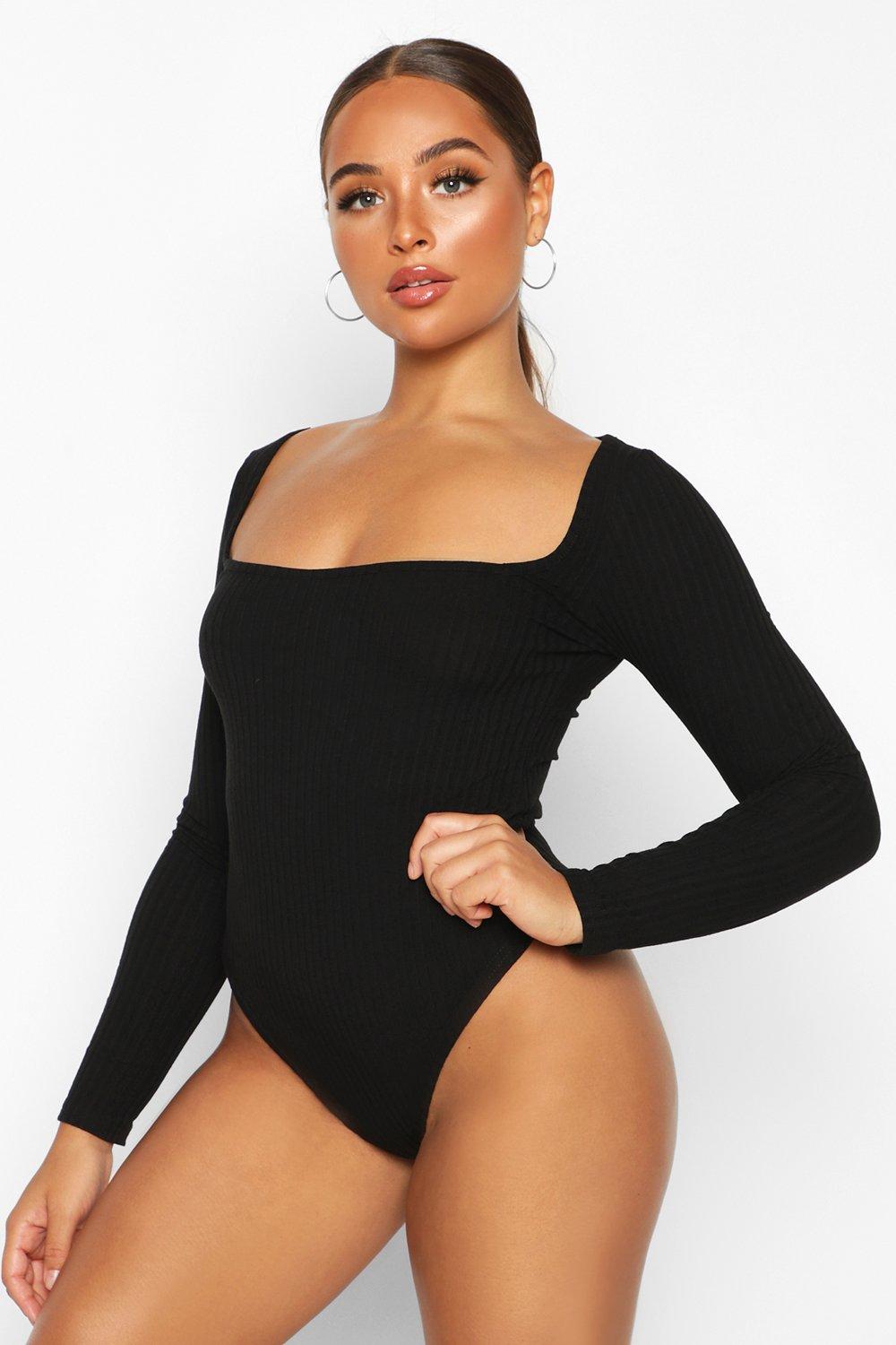 

Боди из трикотажа в рубчик с квадратным вырезом, Black