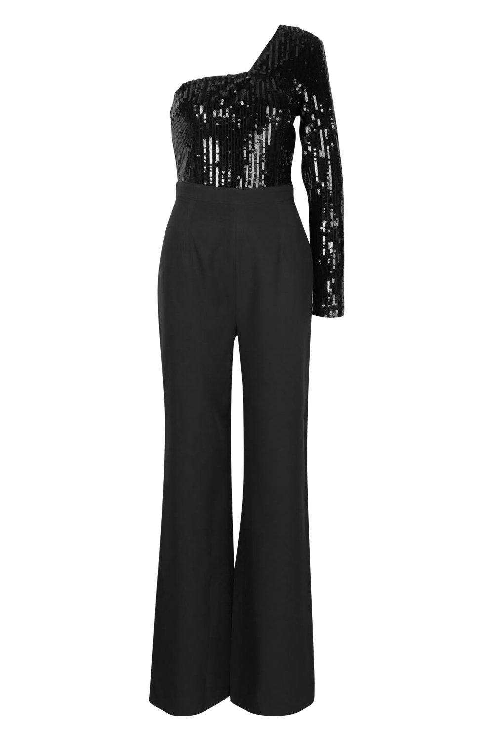 black and white sequin jumpsuit