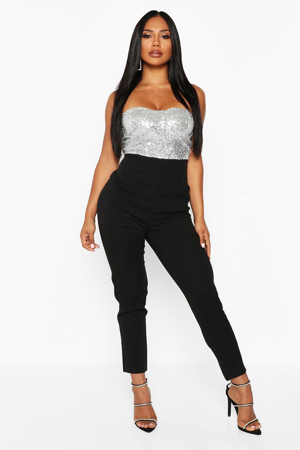 boohoo silver jumpsuit