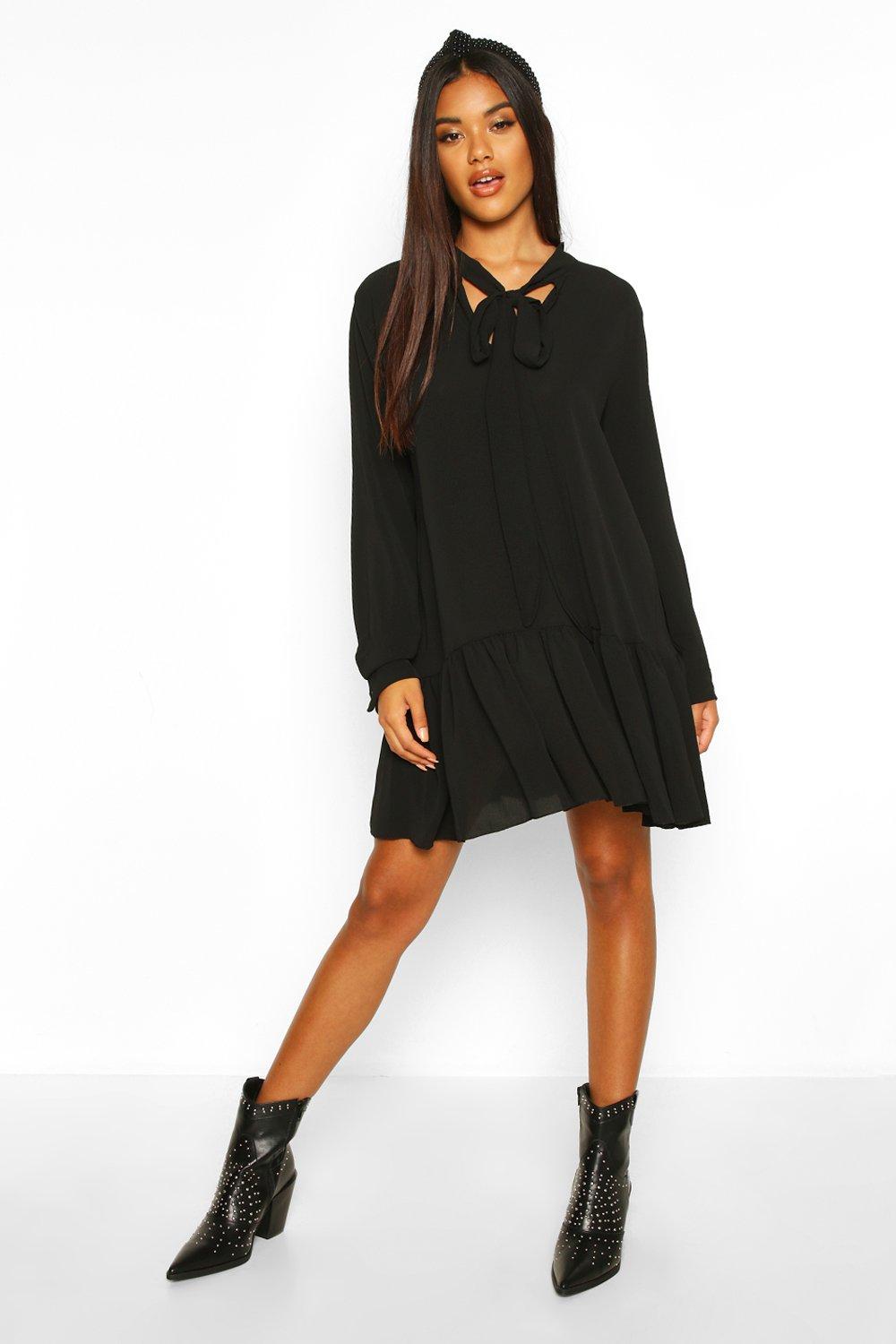 

Свободное платье с заниженным подолом и бантом, Black