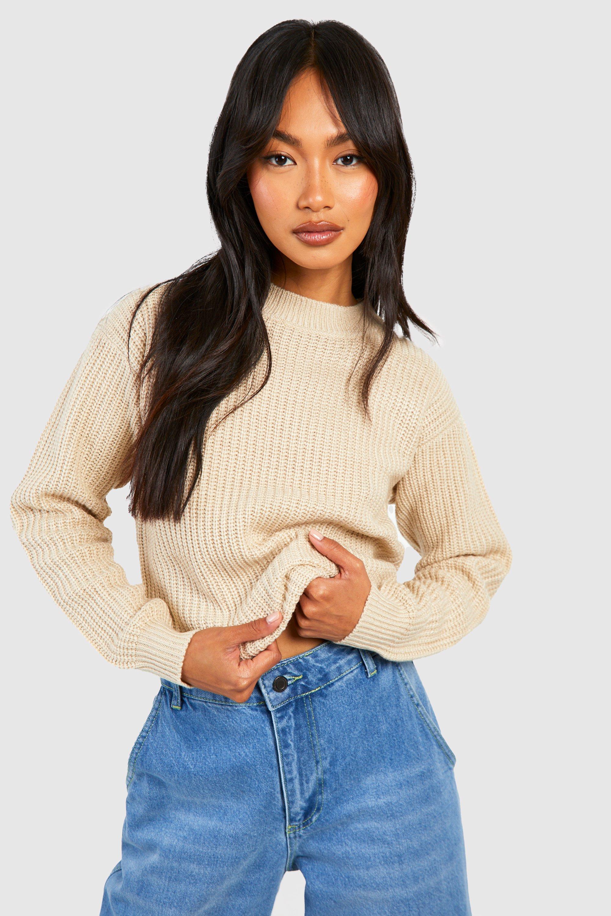 Womens Fisherman Crew Neck Jumper - Cream - S, Cream