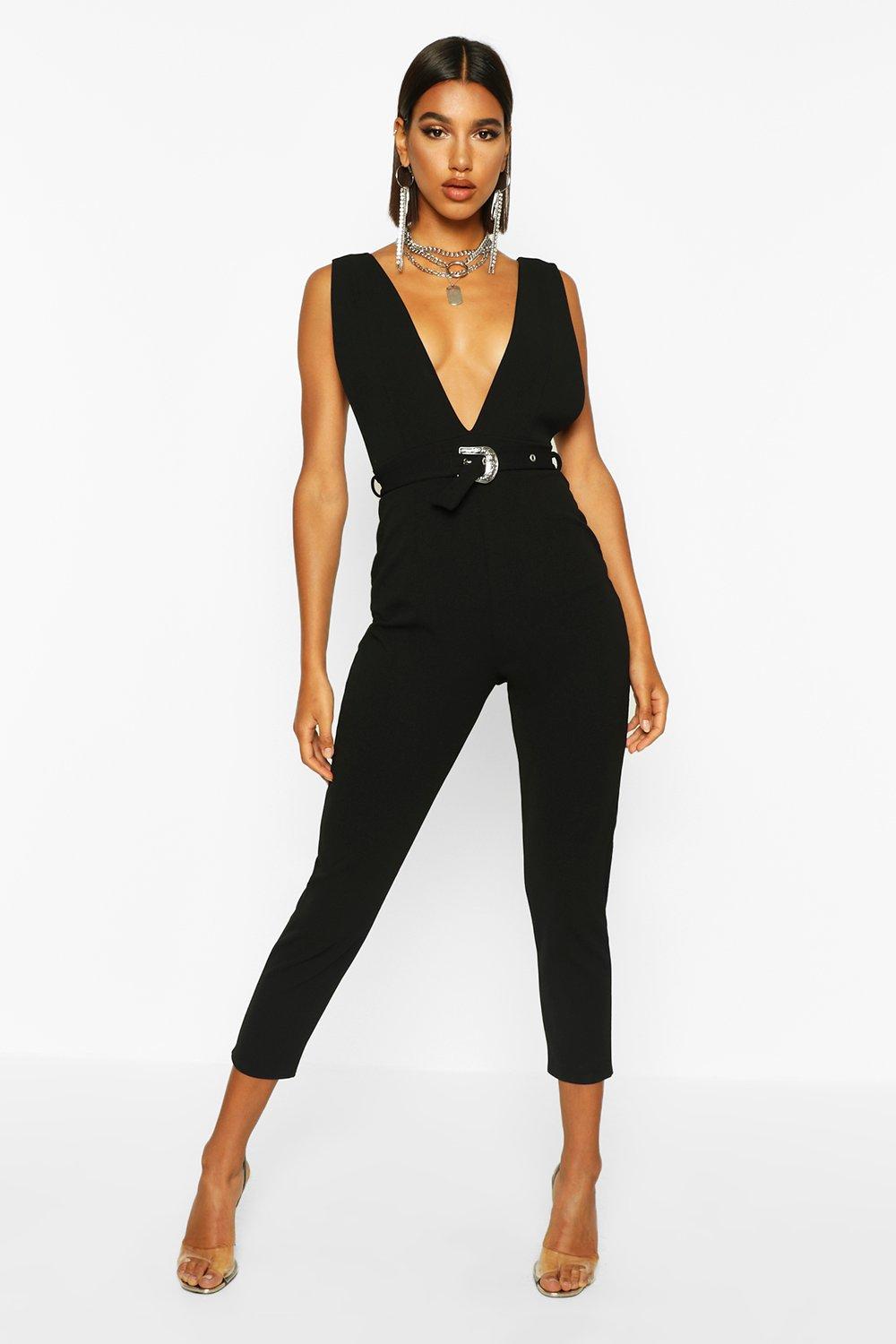 plunging pinafore jumpsuit