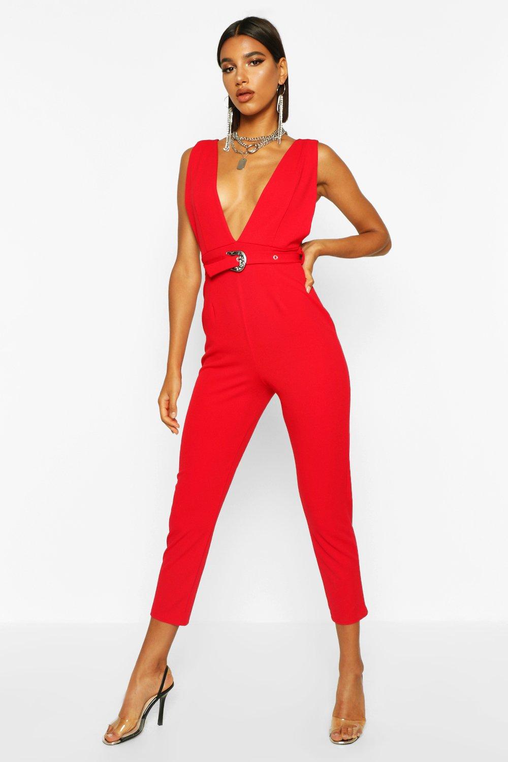 plunging pinafore jumpsuit