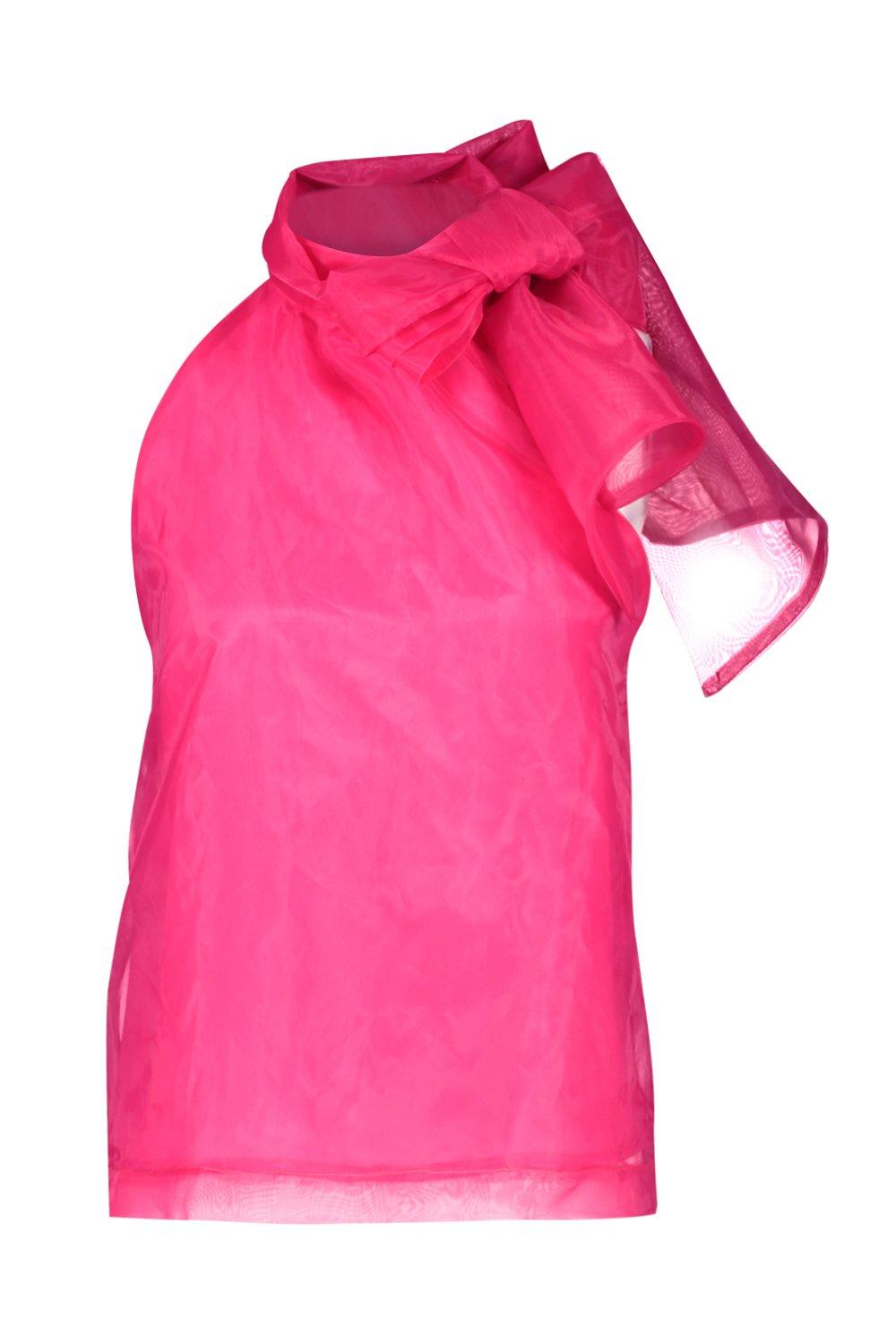 

Блузка из органзы без рукавов и с бантом, Hot pink