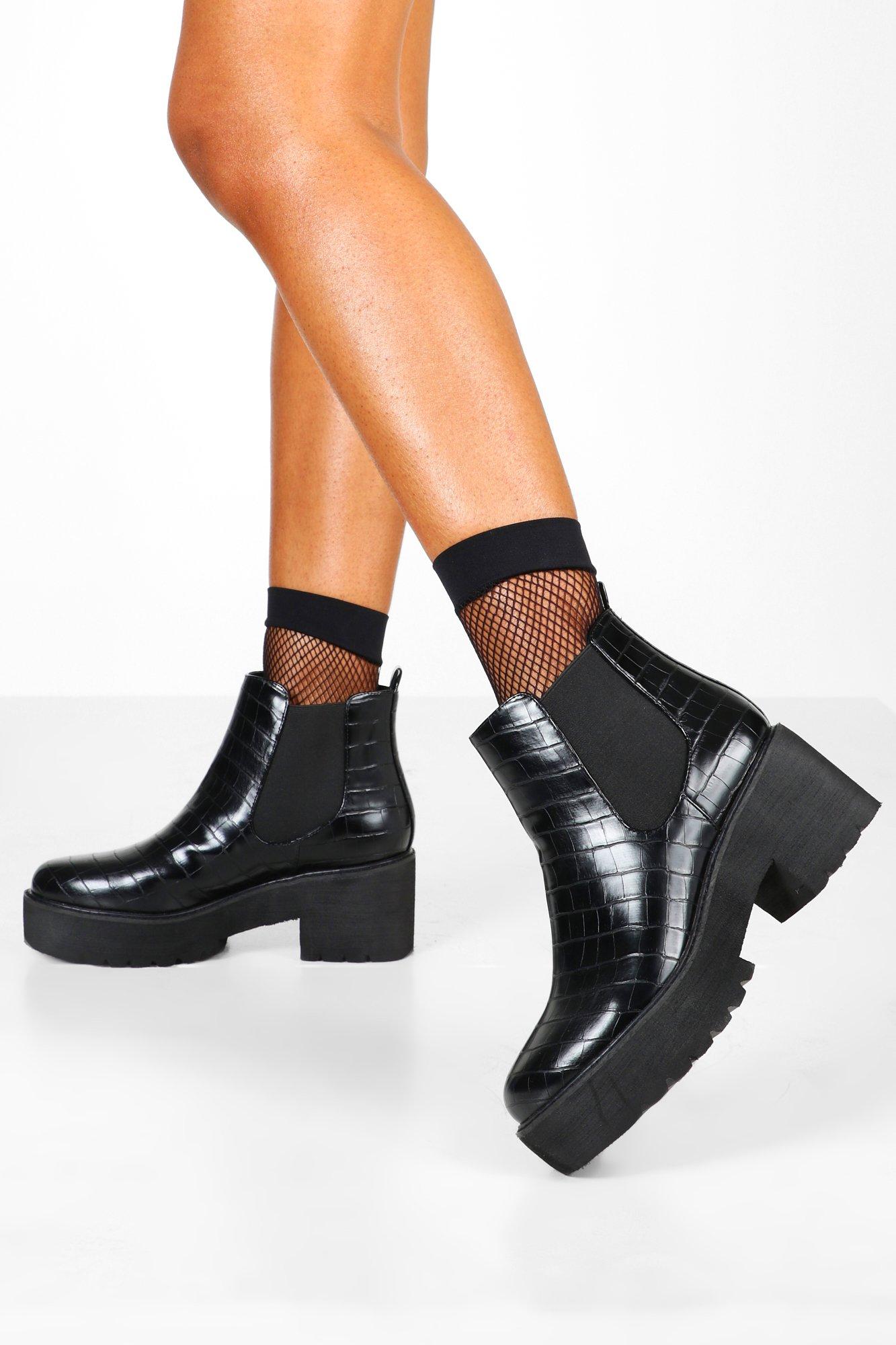 black croc chelsea boots