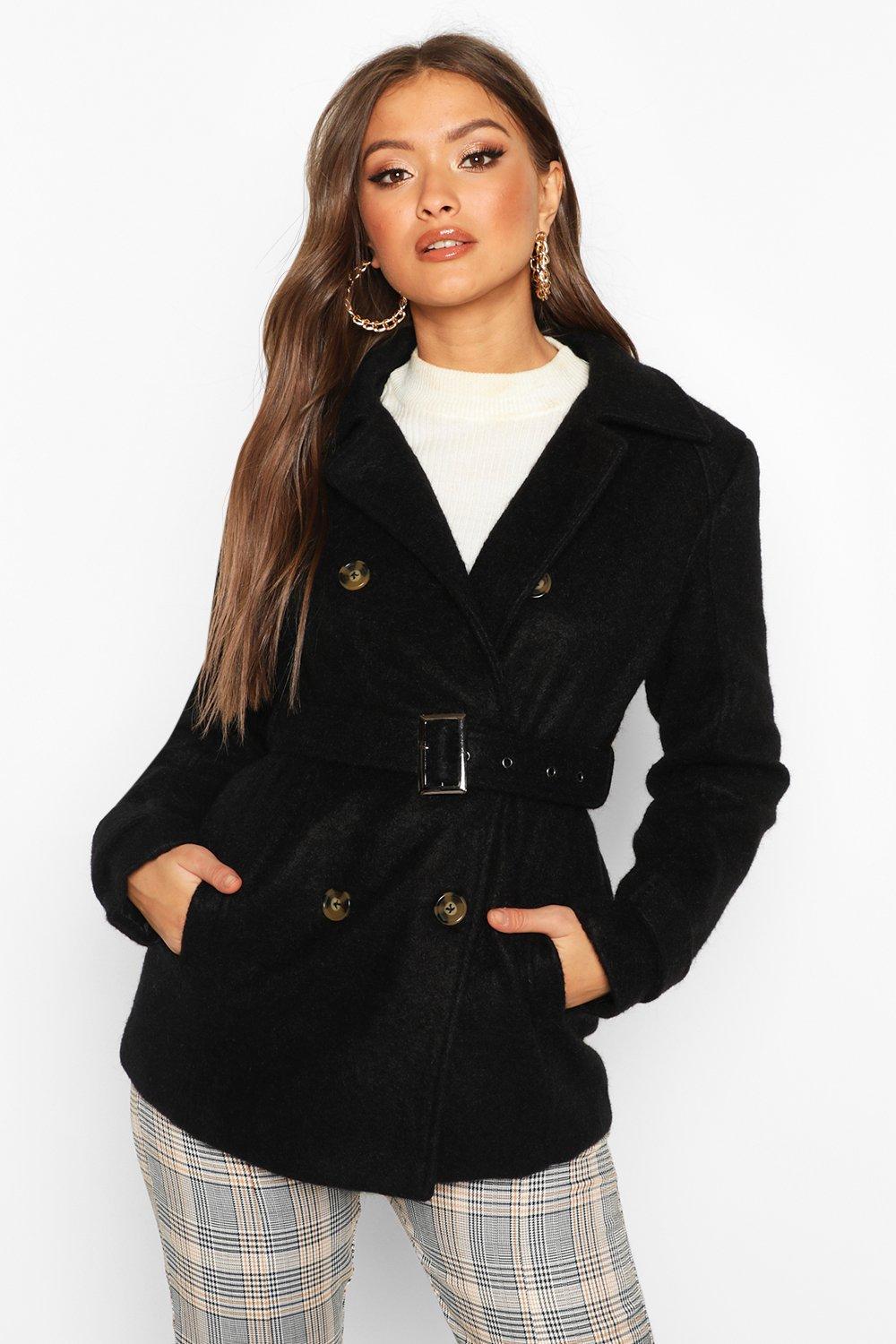 

Двубортное пальто из искусственной шерсти, Black