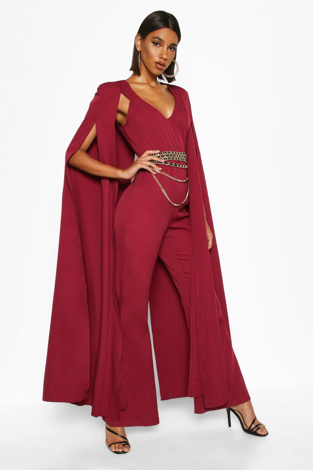 boohoo burgundy jumpsuit