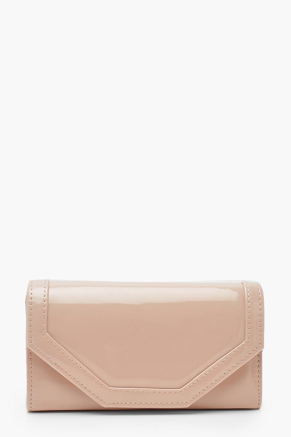 cream patent clutch bag